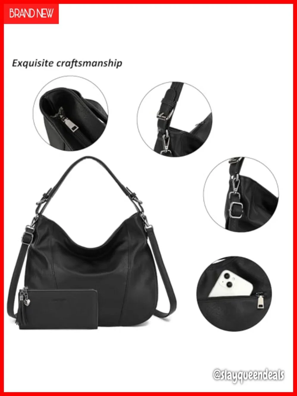 Semi-PU Leather Hobo Shoulder Bag Crossbody Purse Large Multi-Pocket